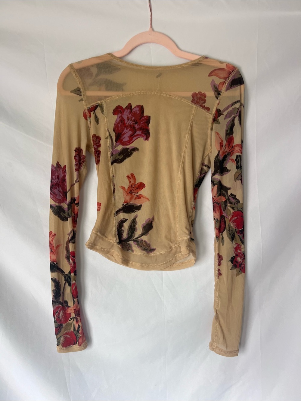 Women’s FREE PEOPLE Sheer Floral Tan* Long Sleeve Layering Top